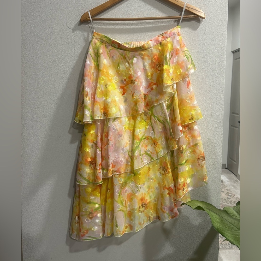 Marchesa Notte Floral Tiered Ruffle Skirt Size 2